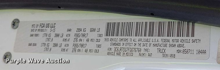 image for item YA1399 2015 RAM 1500 pickup truck