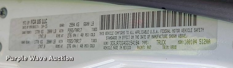 image for item YA1400 2016 RAM 1500 pickup truck