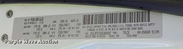 image for item YA1401 2016 RAM 1500 pickup truck