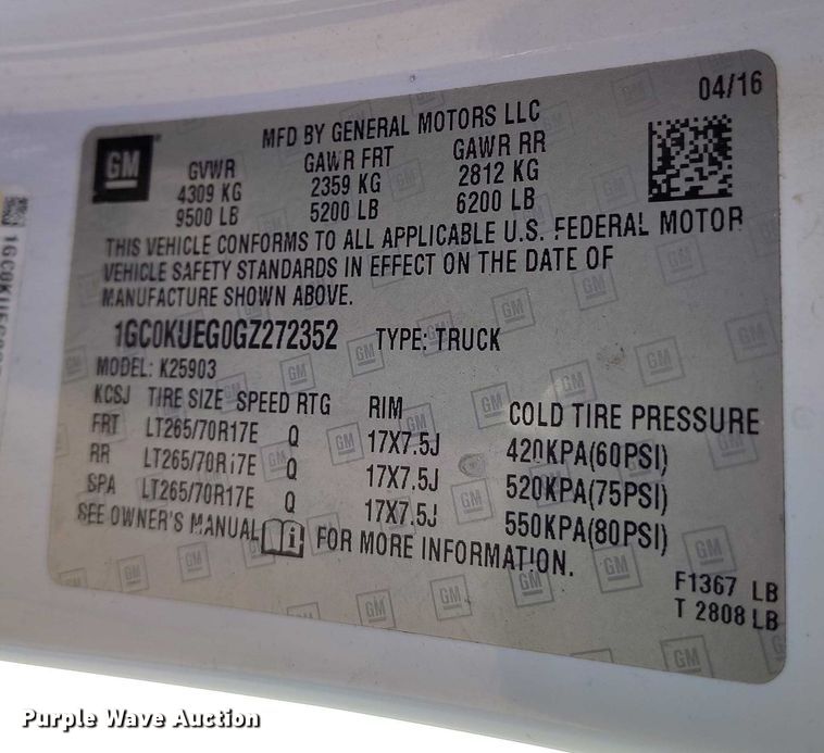 image for item YA1402 2016 Chevrolet Silverado 2500HD utility bed pickup truck