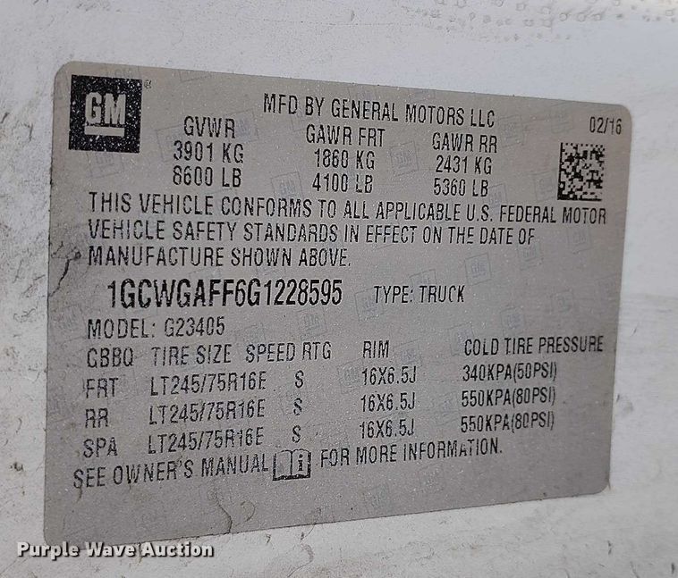 image for item YA1403 2016 Chevrolet Express 2500 van