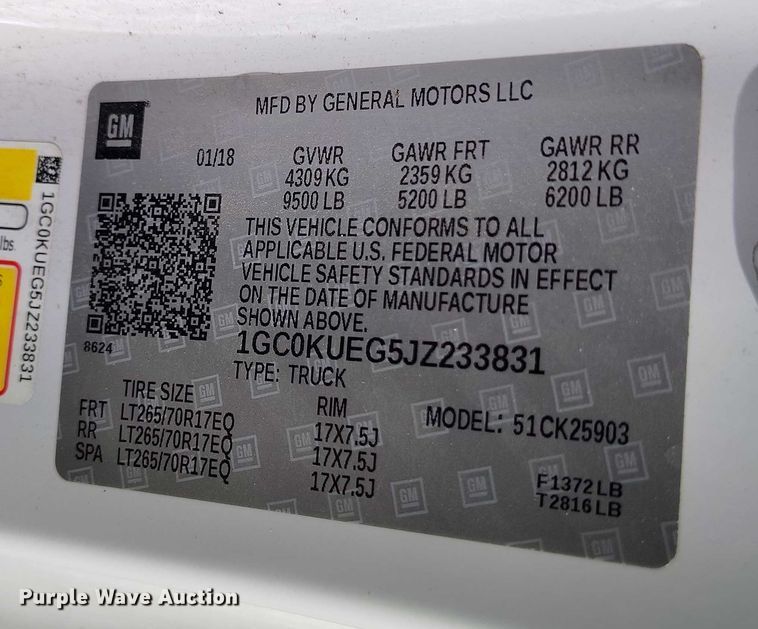 image for item YA1404 2018 Chevrolet Silverado 2500HD utility bed pickup truck