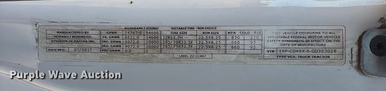 image for item DK0058 2016 Peterbilt 567 semi truck