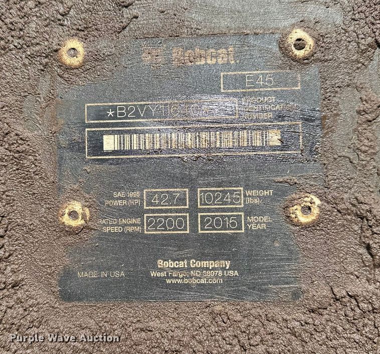 image for item DQ7724 2015 Bobcat E45 mini excavator