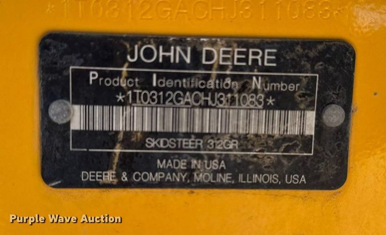 image for item DQ7725 2017 John Deere 312GR skid steer loader
