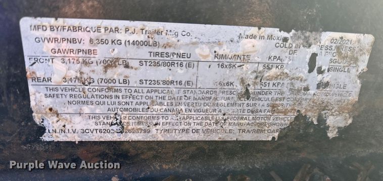 image for item DQ7729 2021 PJ tilt deck equipment trailer