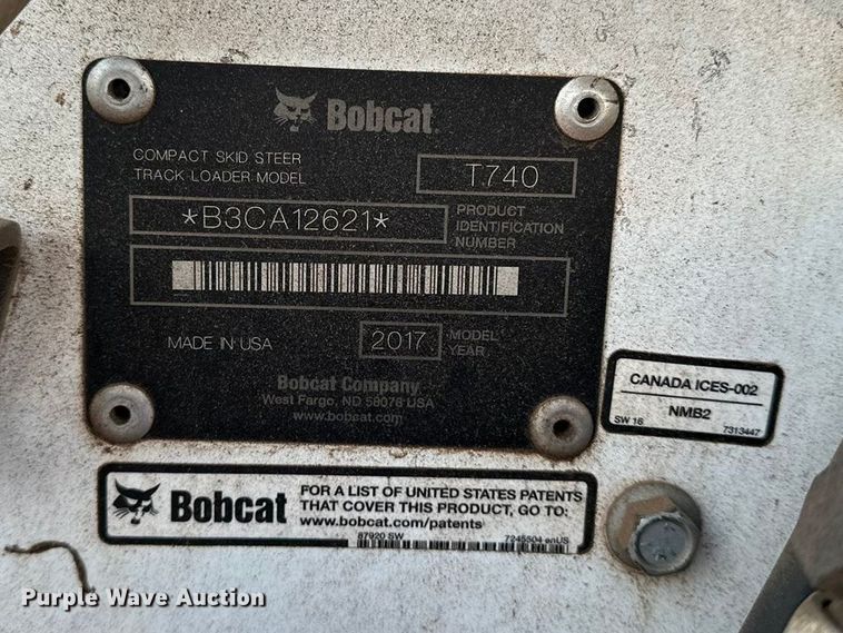 image for item DQ7732 2017 Bobcat T740 tracked skid steer loader