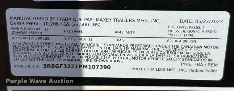 image for item DQ7733 2023 Maxey equipment trailer