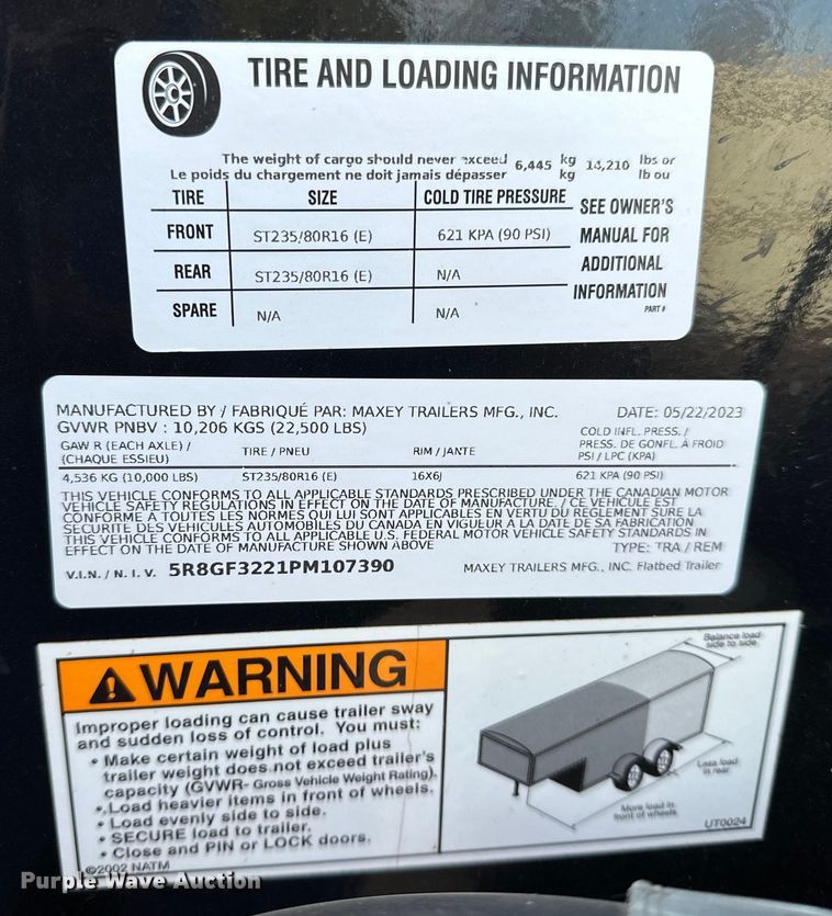 image for item DQ7733 2023 Maxey equipment trailer