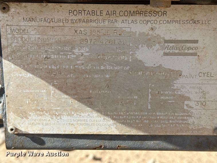 image for item DQ7738 Atlas Copco XAS185 air compressor