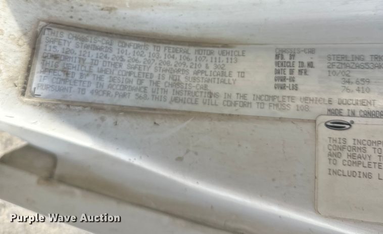 image for item DT6434 2003 Sterling L-Line truck cab and chassis