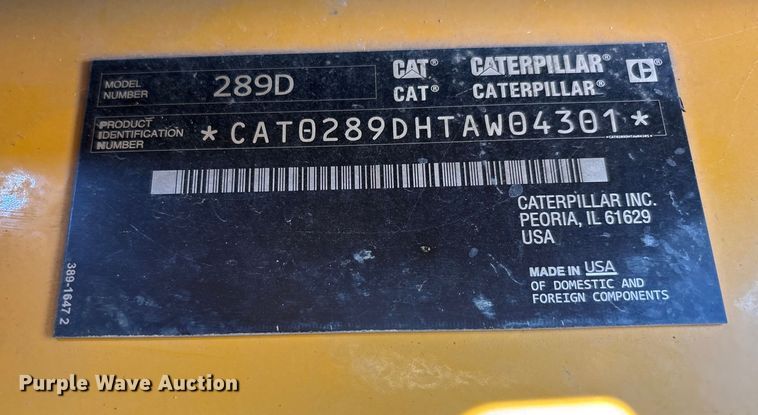 image for item DU1452 2016 Caterpillar 289D tracked skid steer loader