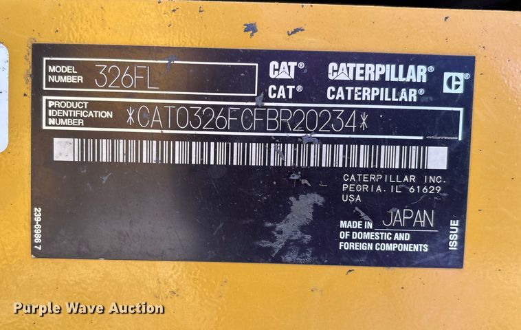 image for item DU1460 2018 Caterpillar 326F L long reach excavator