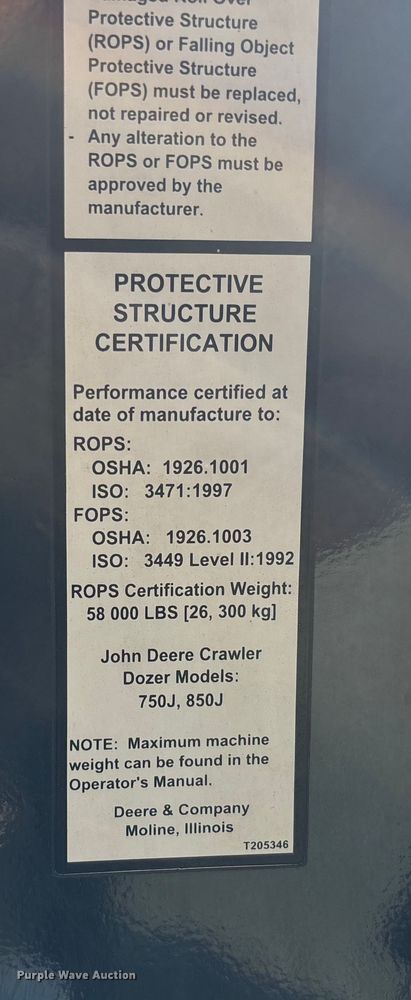 image for item DU1462 2005 John Deere 850J dozer