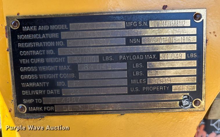 image for item DU1467 2003 John Deere 744J wheel loader