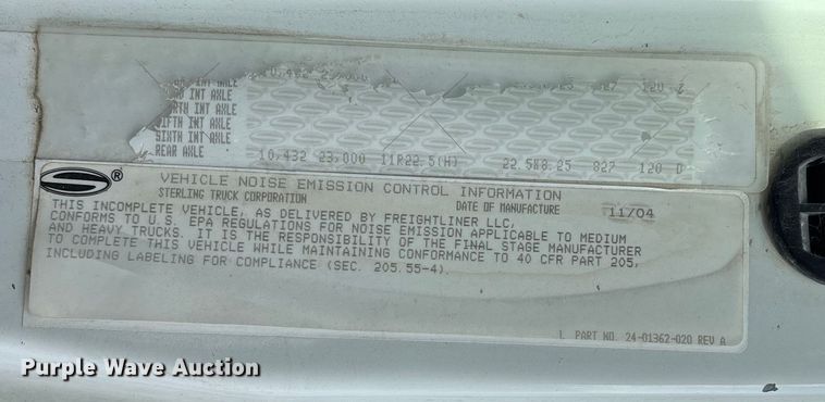 image for item DU1471 2005 Sterling L9500 dump truck