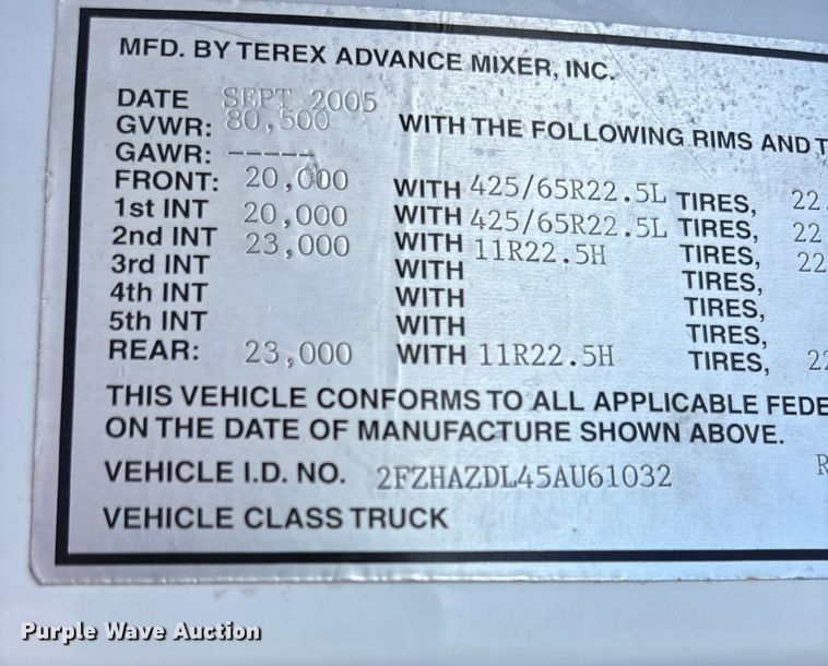 image for item DU1471 2005 Sterling L9500 dump truck