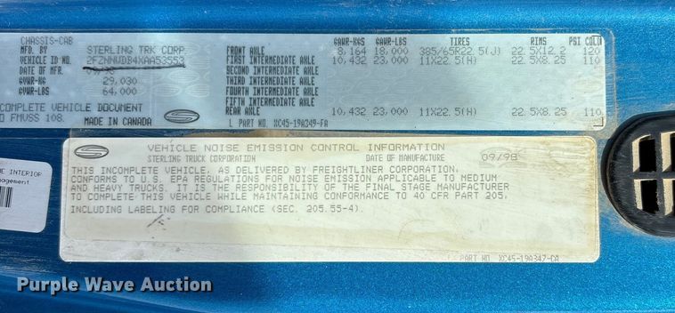 image for item DU1473 1999 Sterling dump truck