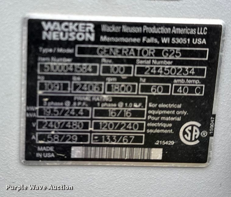 image for item DV0753 Wacker Neuson G25 generator