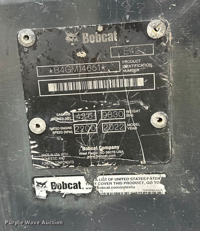 image for item DV0756 2022 Bobcat E42 mini excavator