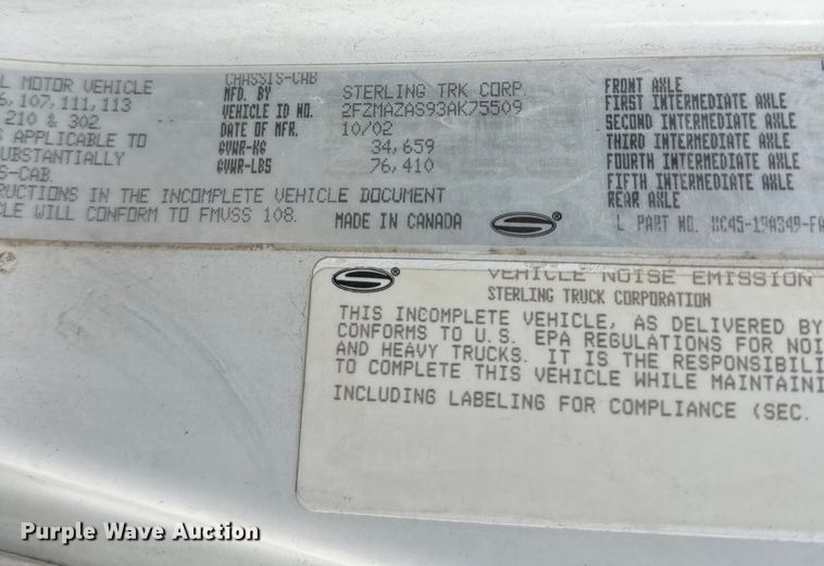 image for item DW4337 2003 Sterling L-Line truck cab and chassis