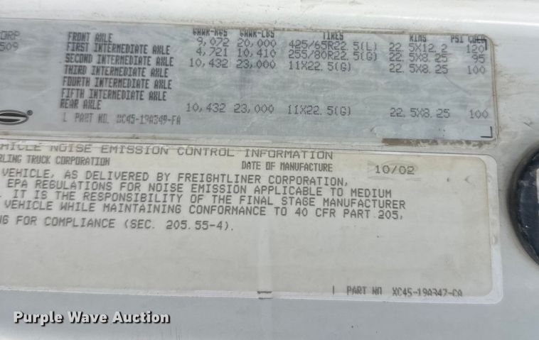 image for item DW4337 2003 Sterling L-Line truck cab and chassis