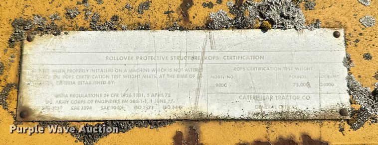 image for item DW4359 1985 Caterpillar 980C wheel loader