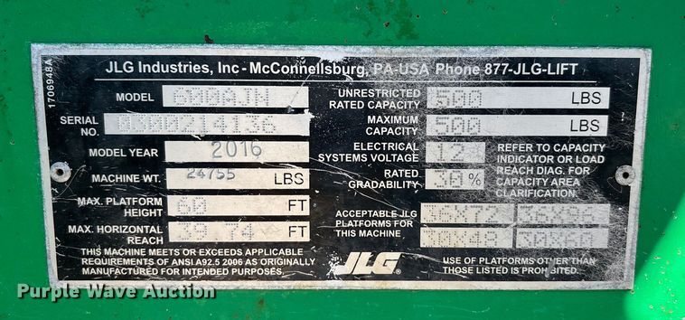 image for item DW7261 2016 JLG 600AJN boom lift