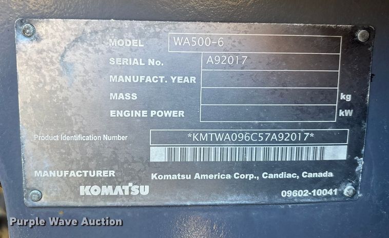 image for item DW7277 2007 Komatsu WA500 wheel loader