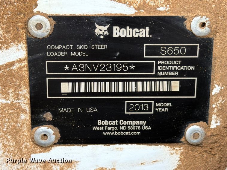 image for item DX5889 2013 Bobcat S650 skid steer loader