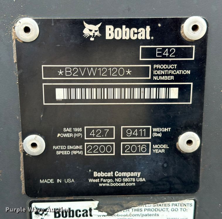 image for item DX5894 2016 Bobcat E42 mini excavator