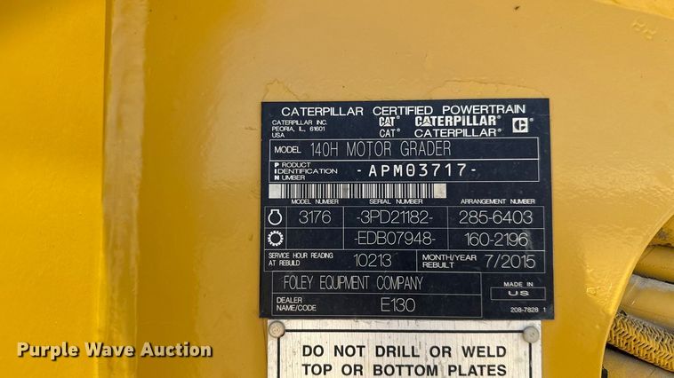 image for item DY8367 2007 Caterpillar 140H motor grader