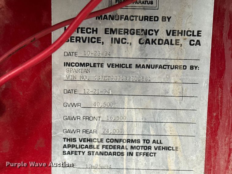 image for item EA2010 1994 Spartan Charger fire truck