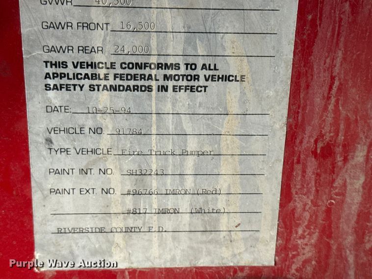 image for item EA2010 1994 Spartan Charger fire truck