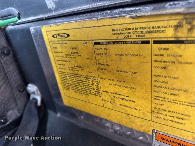 image for item EA2011 1998 Pierce Tilt Cab fire truck