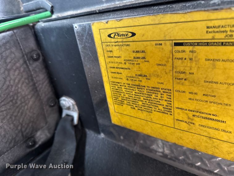 image for item EA2011 1998 Pierce Tilt Cab fire truck