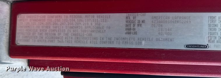 image for item EA2012 2004 American LaFrance Metro pumper fire truck