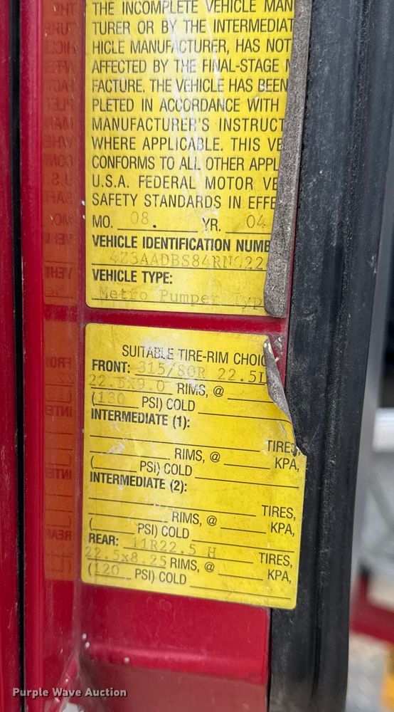 image for item EA2012 2004 American LaFrance Metro pumper fire truck