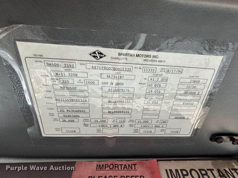 image for item EA2013 1995 Spartan fire truck