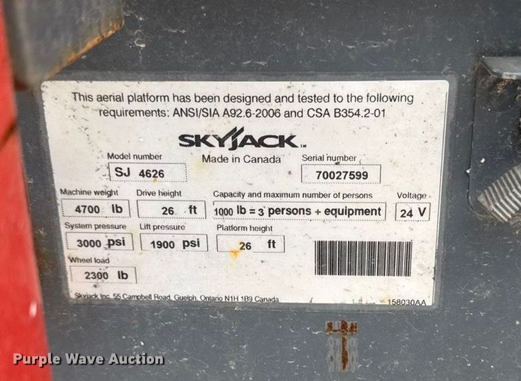 image for item EA2089 Skyjack SJ4626 scissor lift