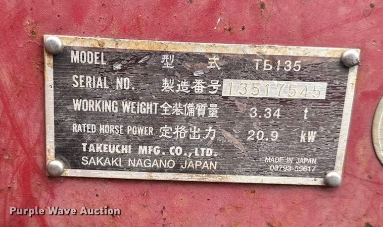 image for item EA2091 2006 Takeuchi TB135 mini excavator