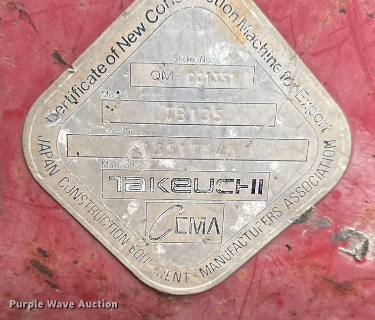 image for item EA2091 2006 Takeuchi TB135 mini excavator