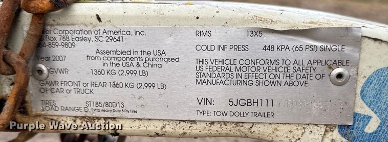 image for item EA2107 2007 Stehl Tow tow dolly trailer