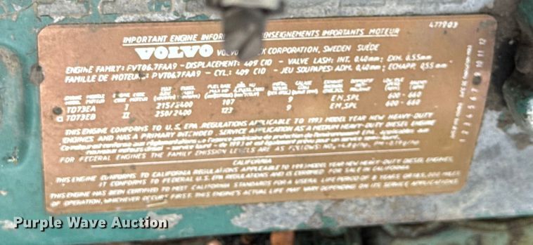 image for item EA2108 1993 Volvo FE box truck