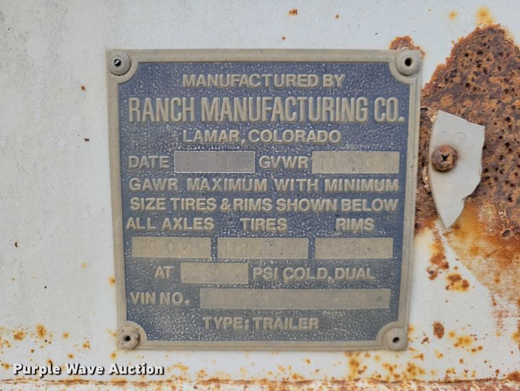 image for item EA2754 1991 Ranch Manufacturing Co bottom dump trailer