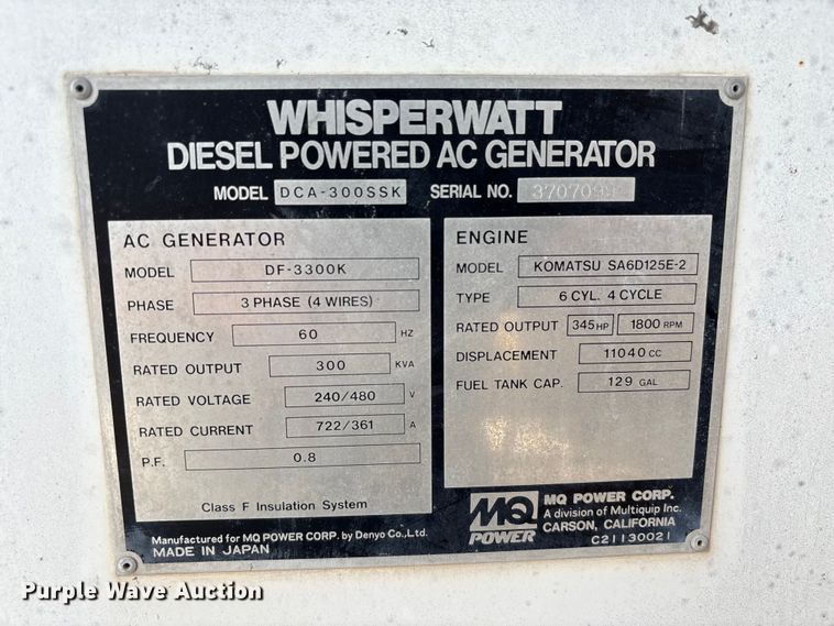 image for item EA7091 Whisperwatt DF-300SSK generator
