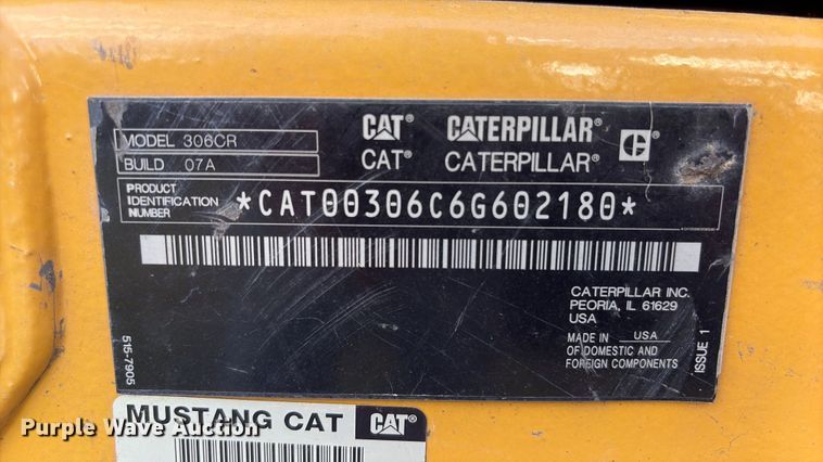 image for item EA7098 2021 Caterpillar 306 CR mini excavator