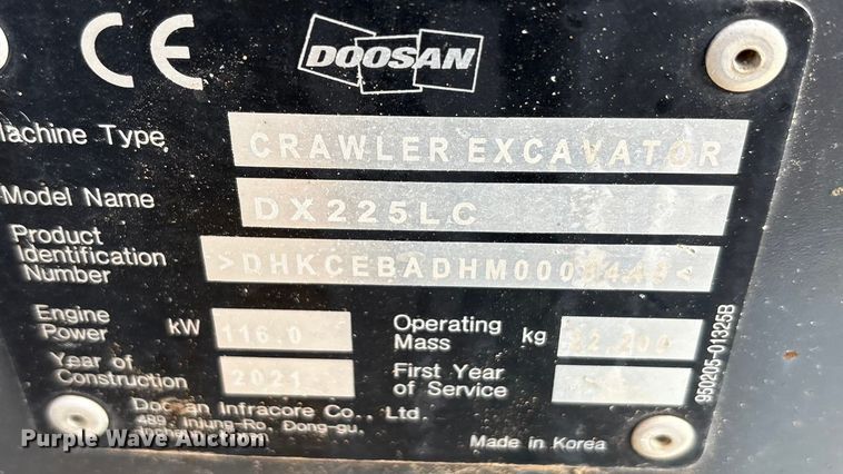 image for item EA7745 2021 Doosan DX225LC excavator