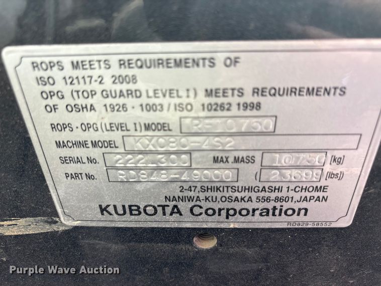 image for item EA7746 2022 Kubota KX080-4 mini excavator