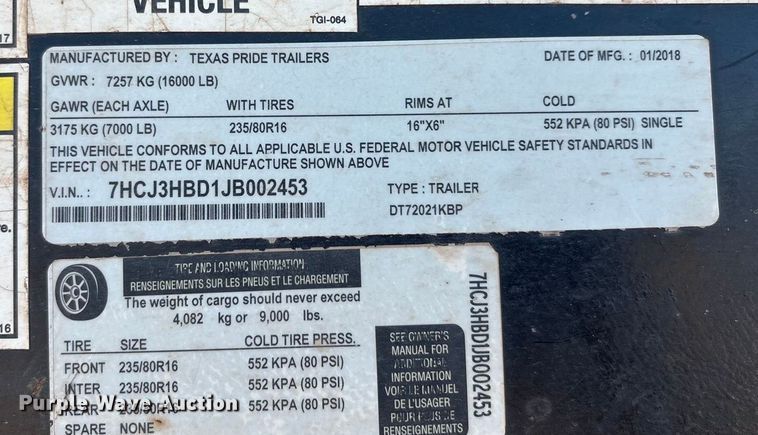 image for item EA7754 2018 Texas Pride DT72021KBP dump trailer